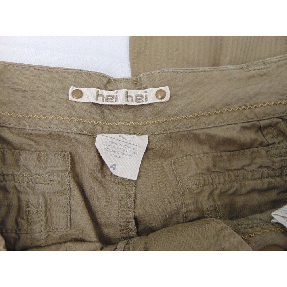 Hei Hei Anthropologie Green Pants 4 Shadow Stripe Cargo Pockets Low Rise Zipper - Picture 12 of 12